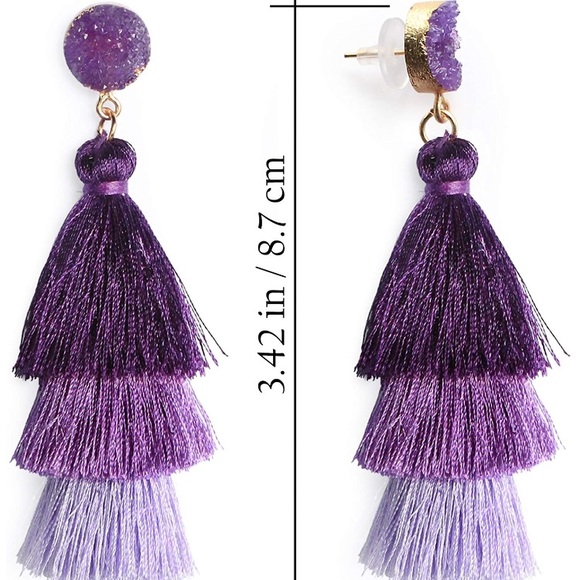 💜Purple Ombré TASSLE  WOMAN’S DRUZY EARRINGS *NWT - Picture 3 of 7